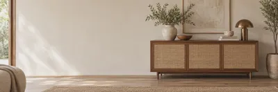 Cane timber sideboard — room styling inspiration